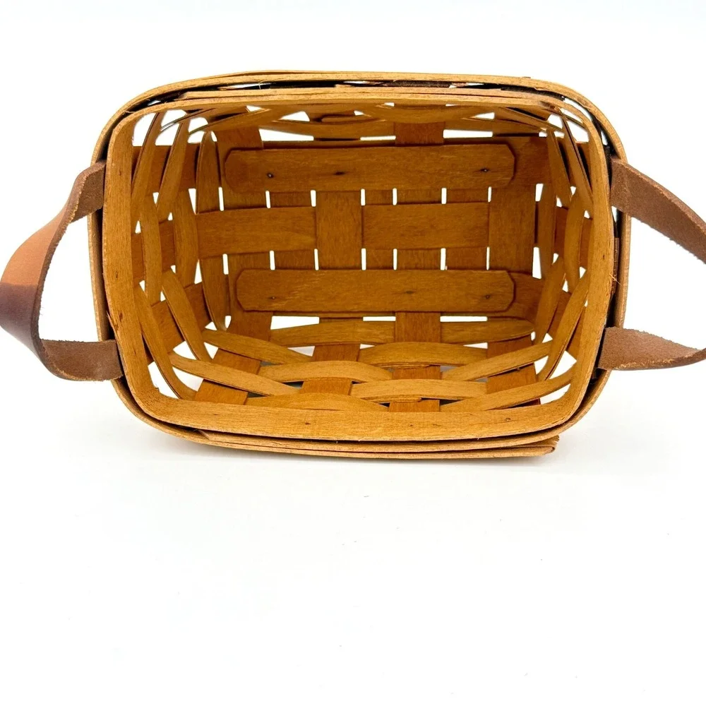 Longaberger 1994 Small Rectangular Basket w/ Leather Handles, Plaid Ruffled Line